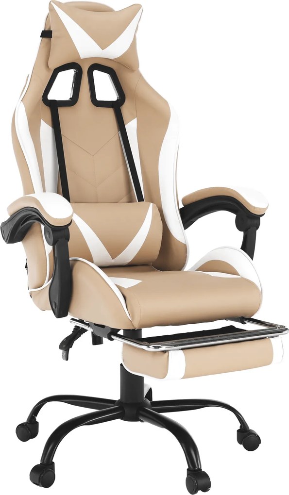 Irodai/gamer fotel, fekete/fehér/bézs, OZGE 2 NEW