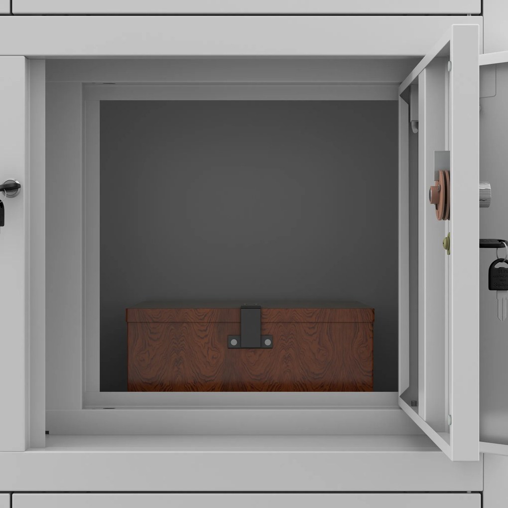 Fém irodai szekrény széffel és fiókokkal, szürke, 900x1850x400 mm: FILIP II