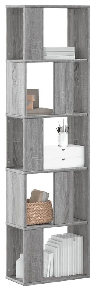 5 szintes szürke sonoma szerelt fa könyvespolc 45x23,5x162,5 cm