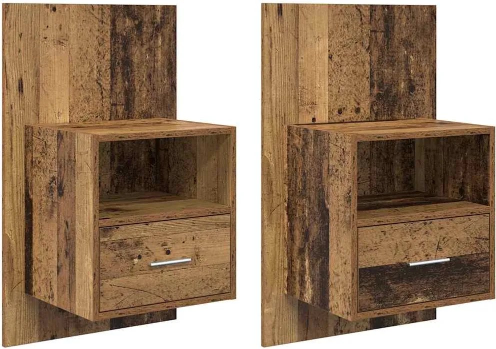 vidaXL Éjjeliszekrény fiókkal 2 pcs Öreg fa 50 x 32.5 x 80cm Faanyag