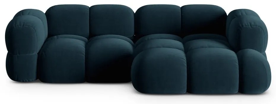 Sötétkék bársony sarokkanapé (jobb oldali-heverő résszel) Loretto – Cosmopolitan Design