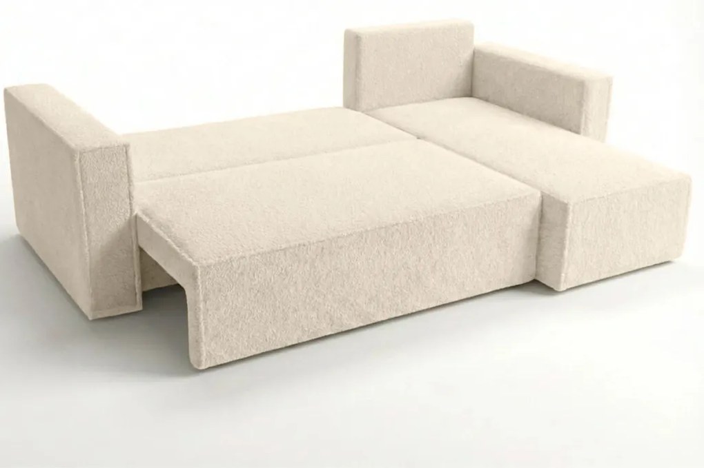 AKCIÓ Kinyitható kétoldalas L-alakú ülőgarnitúra SMART BOUCLE 232x143 cm, krémszínű II. osztály