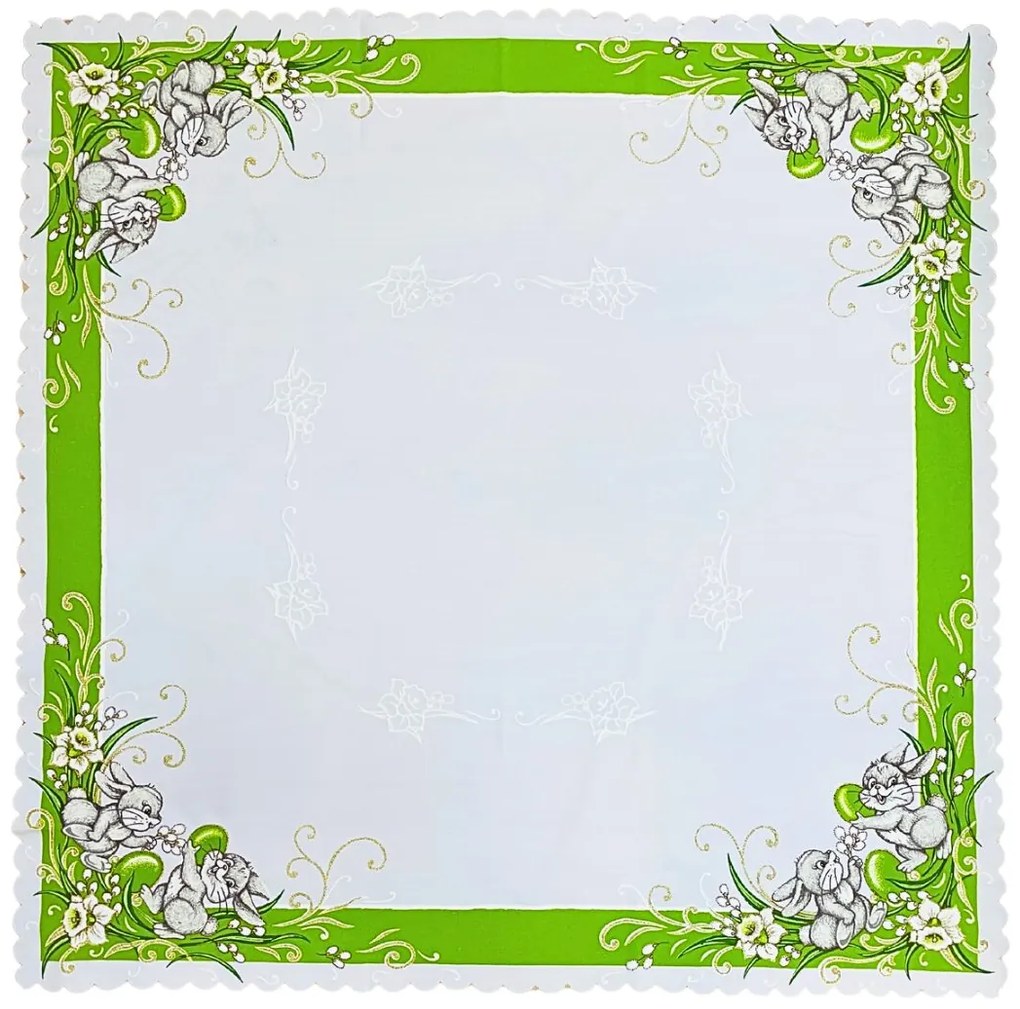 Húsvéti terítő Nyuszik zöld 90x90cm TiaHome