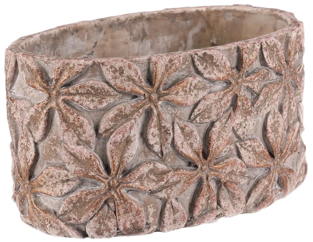 Betonový obal na květináč Flower, ovál , 13 x 21 x12 cm, 21 cm