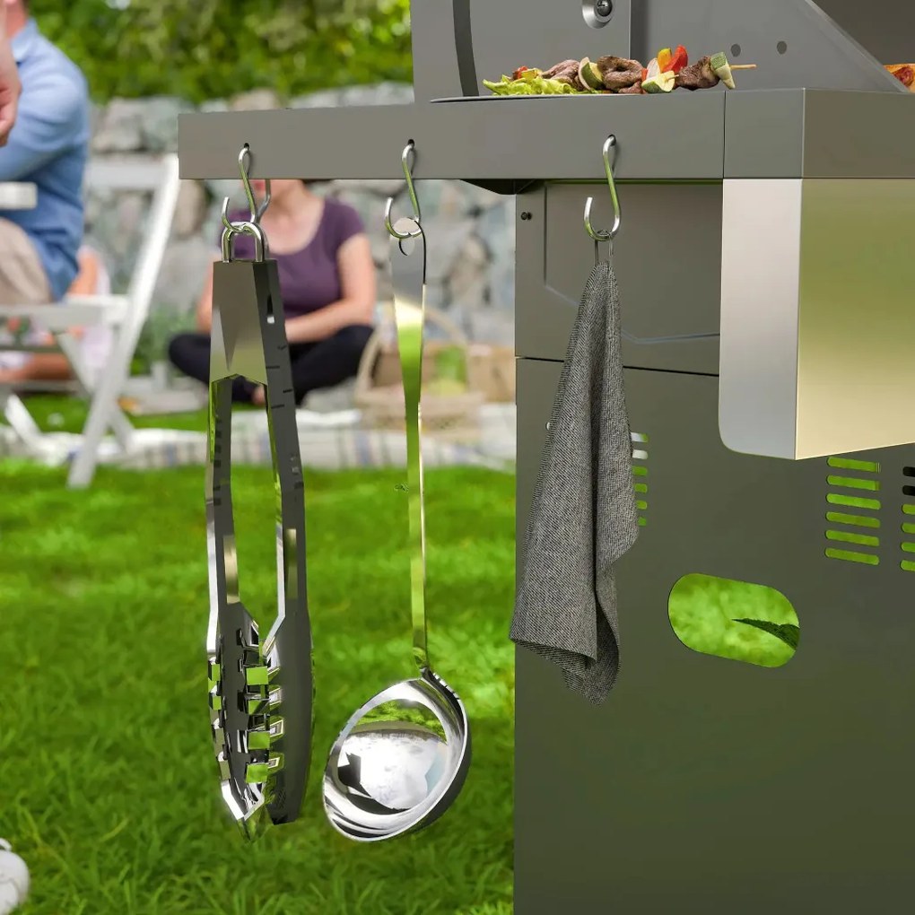 Outsunny Gázgrill 8500BTU, grillkocsi 6 rozsdamentes acél égővel, hőmérővel, nyomásszabályozóval, ezüst