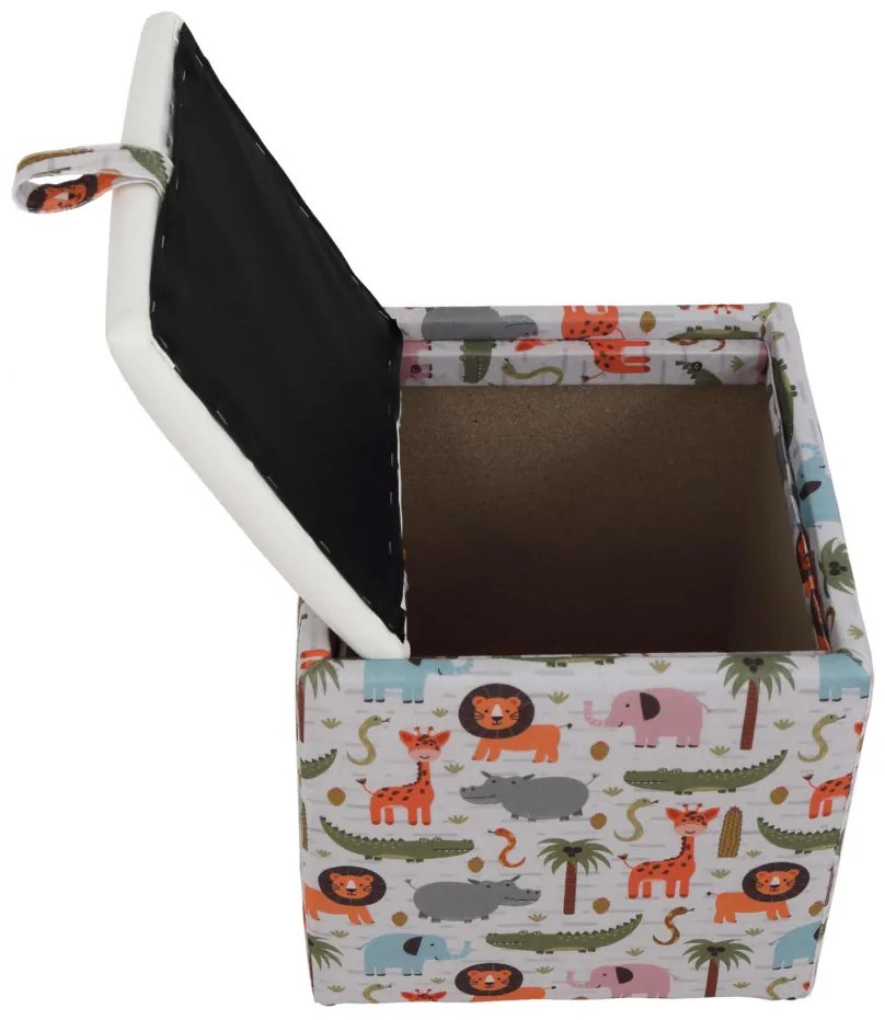 Kocka puff tárolóval állat mintás-bézs N