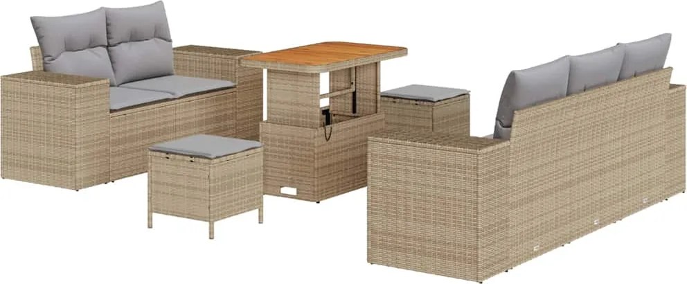 vidaXL Kerti Kanapé Szett 8 pcs Bézs polirattan