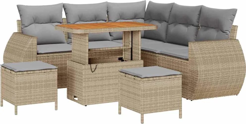 vidaXL Kerti Kanapé Szett párnával 8 pcs bézs és világosszürke