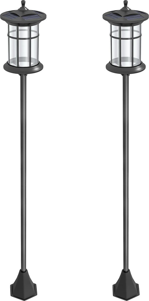 Outsunny 2 Kültéri Napelemes Lámpás Napelemes Fények Napelemes Panellal Automatikus Be/ Ki és Rozsdamentes Acél Váz IP44 Vízálló a Teraszon Kert 23.5x