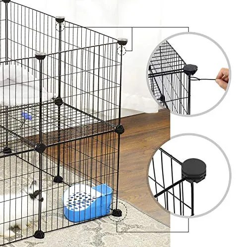 Fém ketrec háziállatoknak tengerimalac, hörcsög, nyúl számára 36 paneles, fekete 143x73x71cm