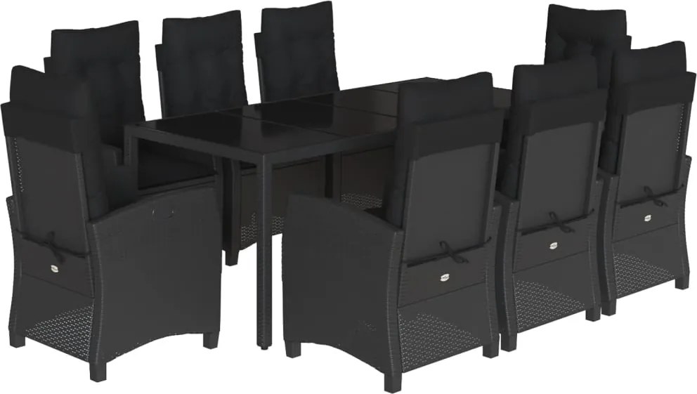vidaXL 9 részes fekete polyrattan kerti étkezőgarnitúra párnákkal