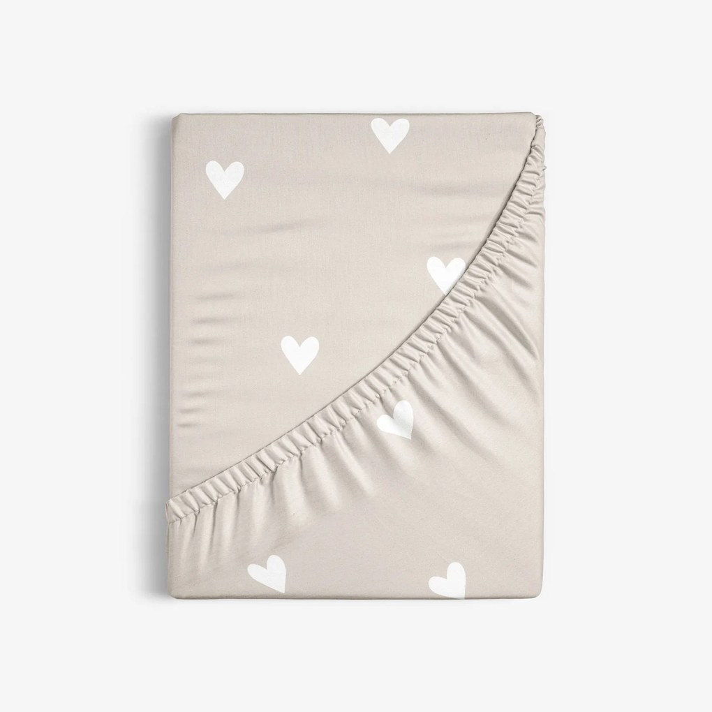Goldea pamut gumis lepedő - szívecskék, latte színű alapon 90 x 200 cm