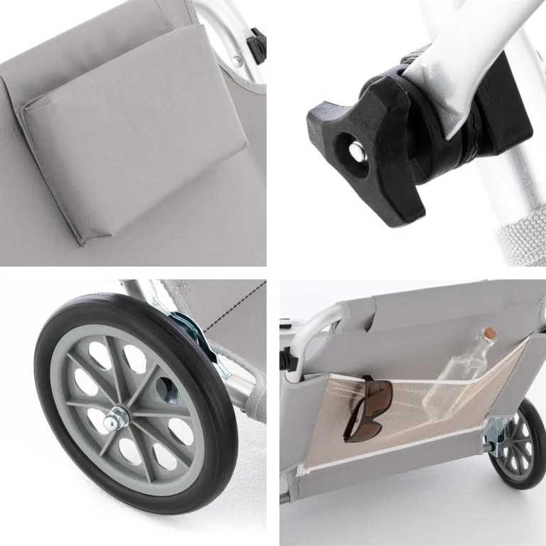 DIVERO Összecsukható napozóágy napellenzővel kerekes szürke