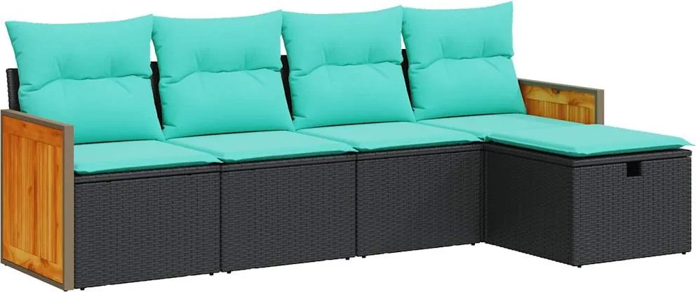 vidaXL 5 részes fekete polyrattan kerti kanapészett párnákkal