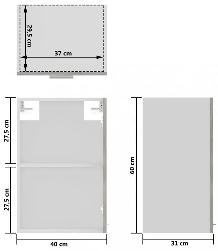 “Lyon” betonszürke szerelt fa függő üvegszekrény