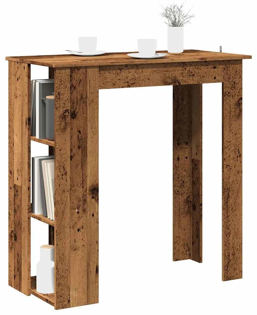 antik fa színű szerelt fa bárasztal polccal 102x50x103,5 cm