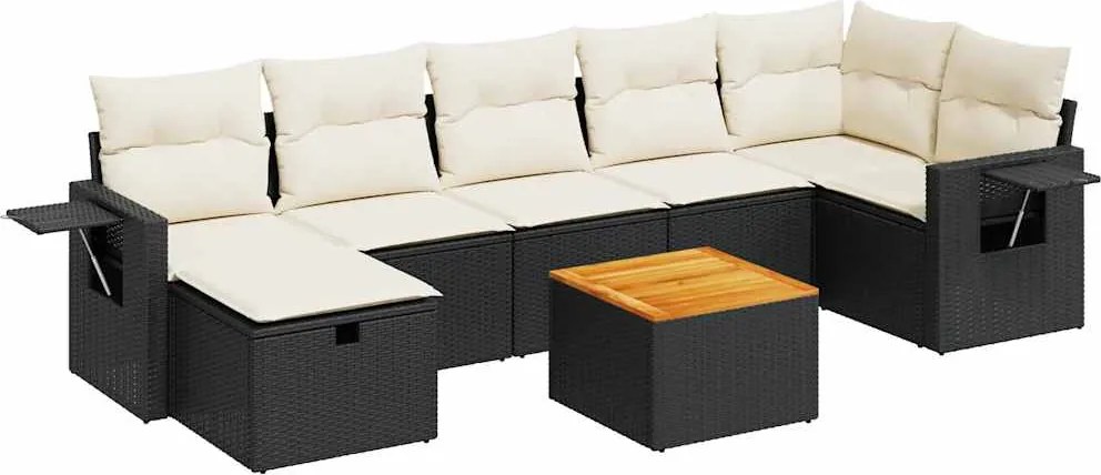 vidaXL 8 részes fekete polyrattan kerti ülőgarnitúra párnákkal