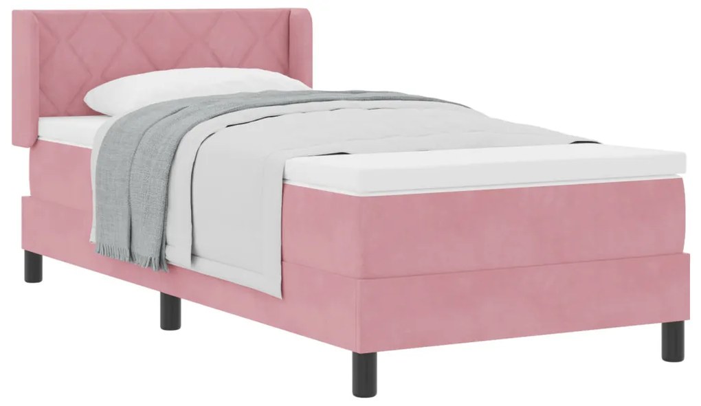 Boxspring Ágy Mattal Rózsaszín 90x200 cm Bársonyos