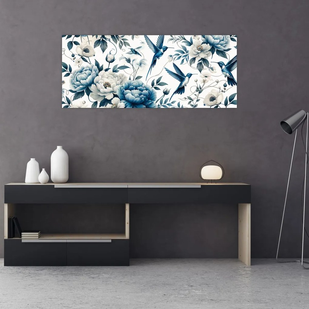 Kép - Kolibrikok virágokkal (120x50 cm)