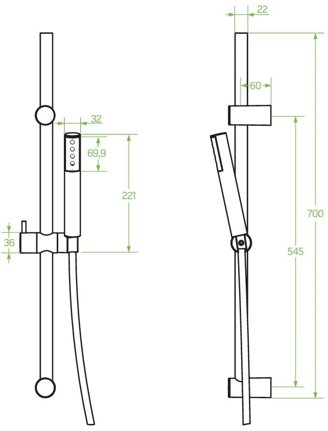 Laveo Pretto, zuhanyoszlop 70 cm kézi zuhanyfejjel, fekete matt, LAV-NLP_71A2