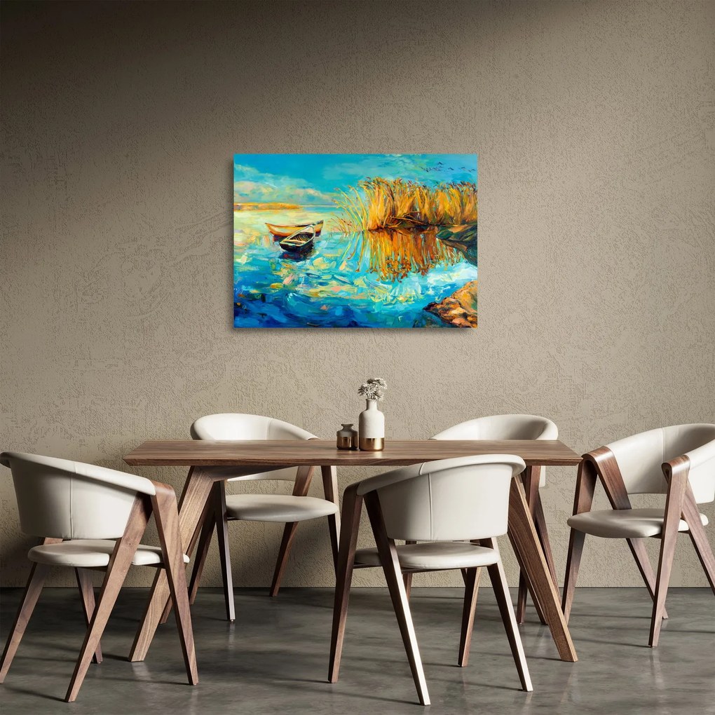 Kép - Tó csónakokkal (üvegen) (70x50 cm)