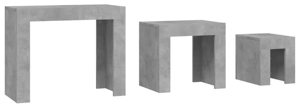 3 db betonszürke szerelt fa rakásolható dohányzóasztal