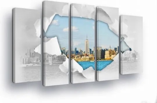 Vászonkép 150x100 Város metropolisz New York felhőkarcolók víz égbolt