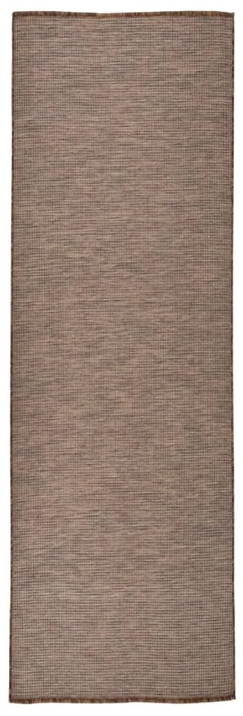 barna lapos szövésű kültéri szőnyeg 80 x 250 cm