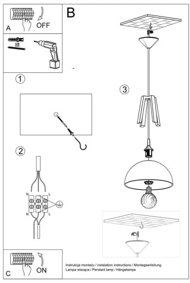 Sollux SL.0390 - Csillár zsinóron CASCO 1xE27/60W/230V átm. 30 cm