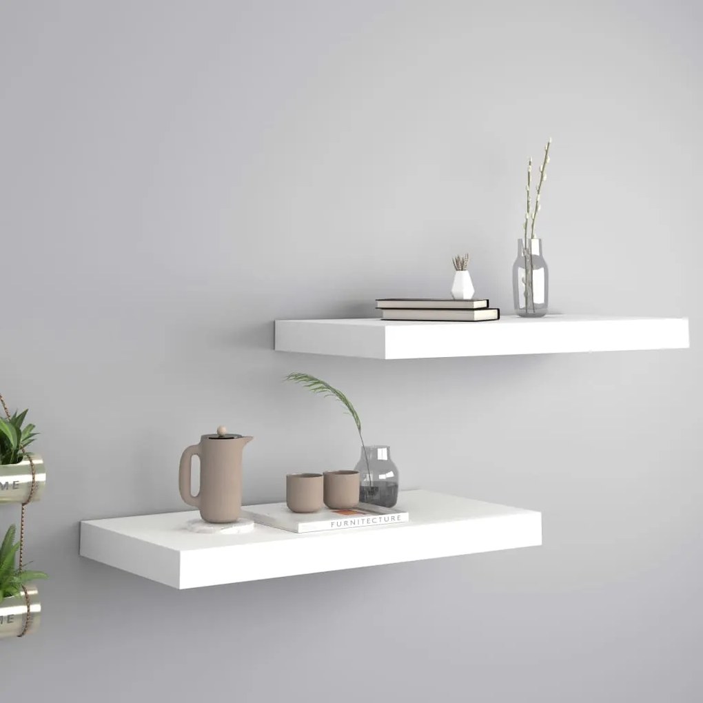 2 db fehér MDF lebegő fali polc 50 x 23 x 3,8 cm