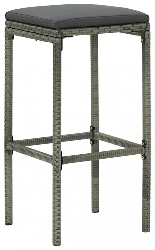 3 db szürke polyrattan bárszék párnával