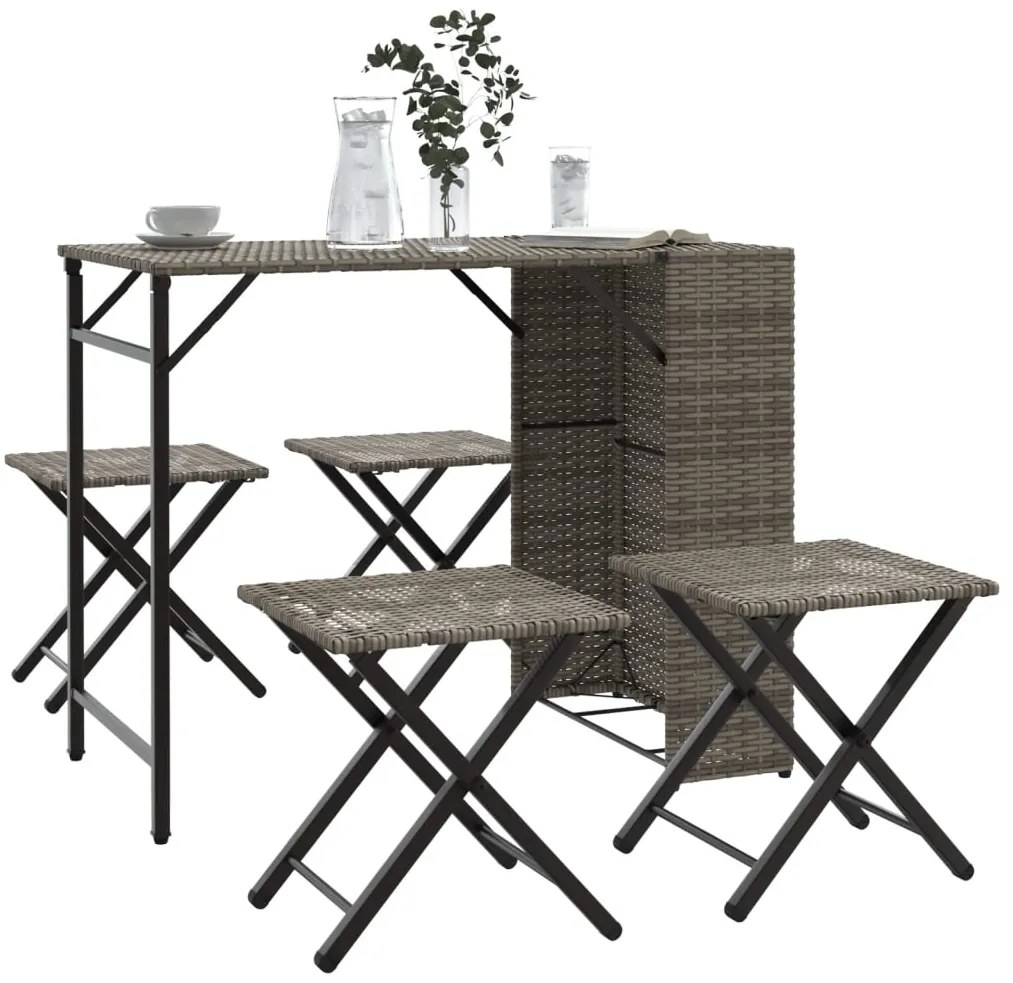 vidaXL 5 részes szürke polyrattan összecsukható kerti étkezőgarnitúra