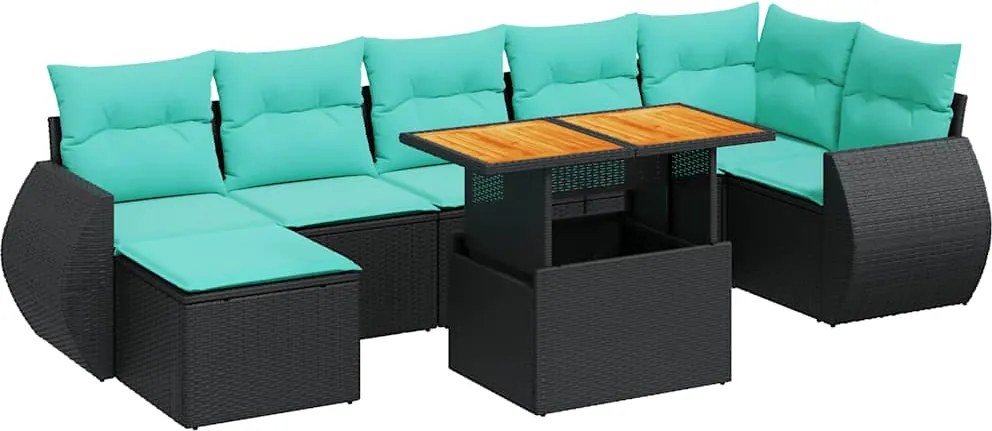 vidaXL 8 részes fekete polyrattan kerti ülőgarnitúra párnákkal