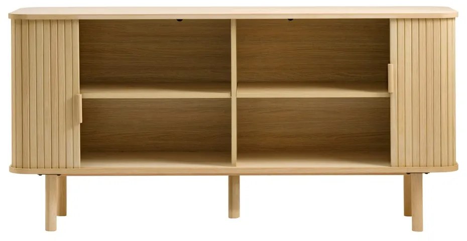 Natúr színű alacsony komód tolóajtóval, tölgyfa dekorral 76x160 cm Cavo – Unique Furniture