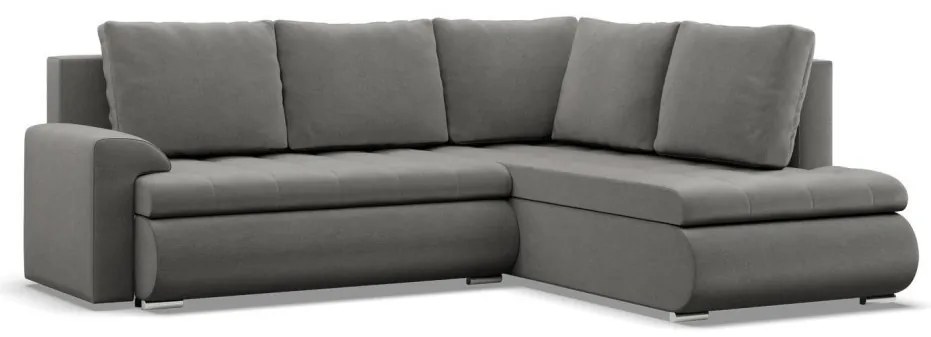 Tokio sarokkanapé, L alakú háttámlával, 2 ágyneműtartóval, bársony, jobboldali, világosszürke