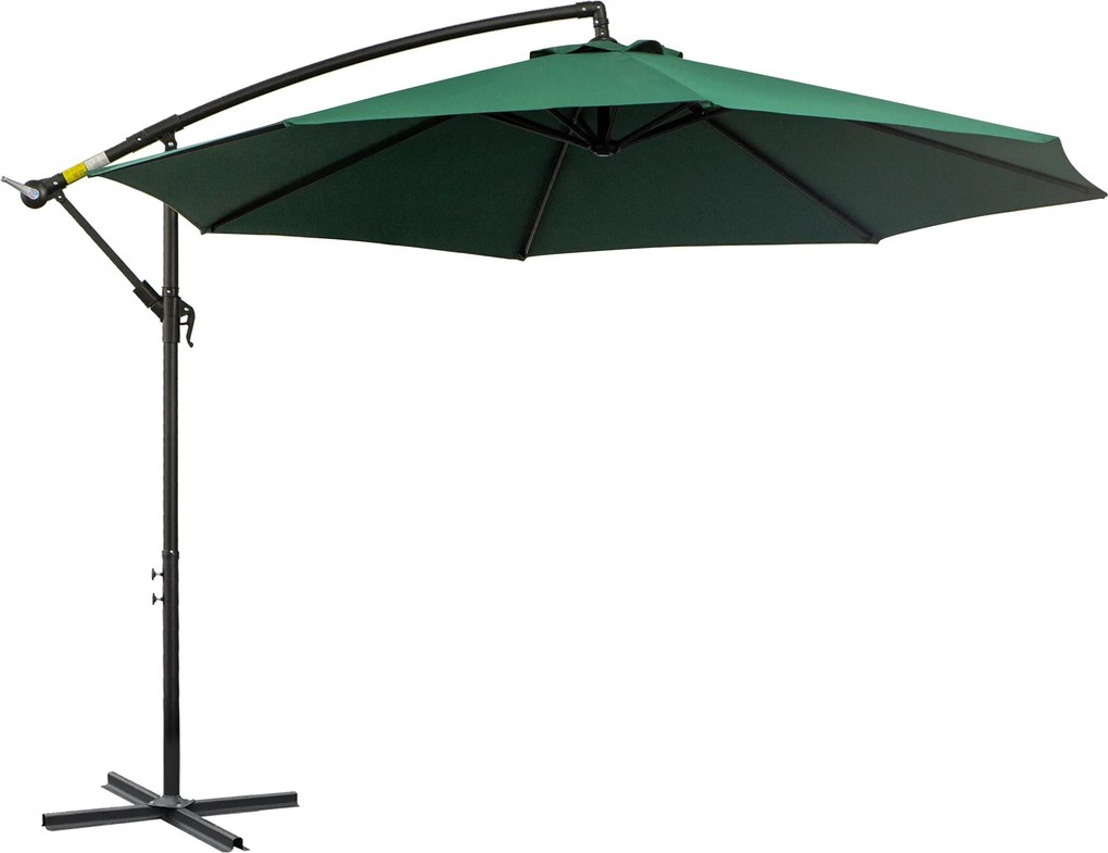 Outsunny Kéttámaszú Napernyő Ø300 cm Állítható Napvédelem UV Védelemmel, Kéttámasz Mechanikával, Piaci Napernyő Kert Napernyő Balkoni Kert Terasz Zöld