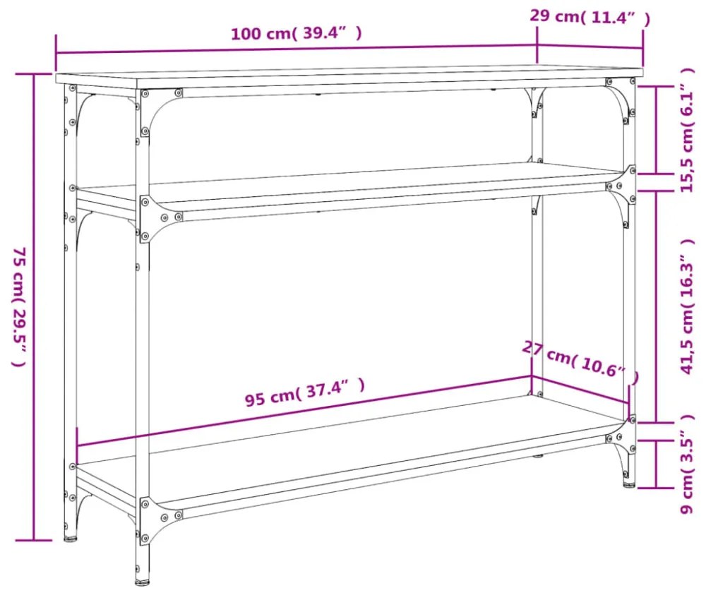 fekete szerelt fa tálalóasztal 100x29x75 cm