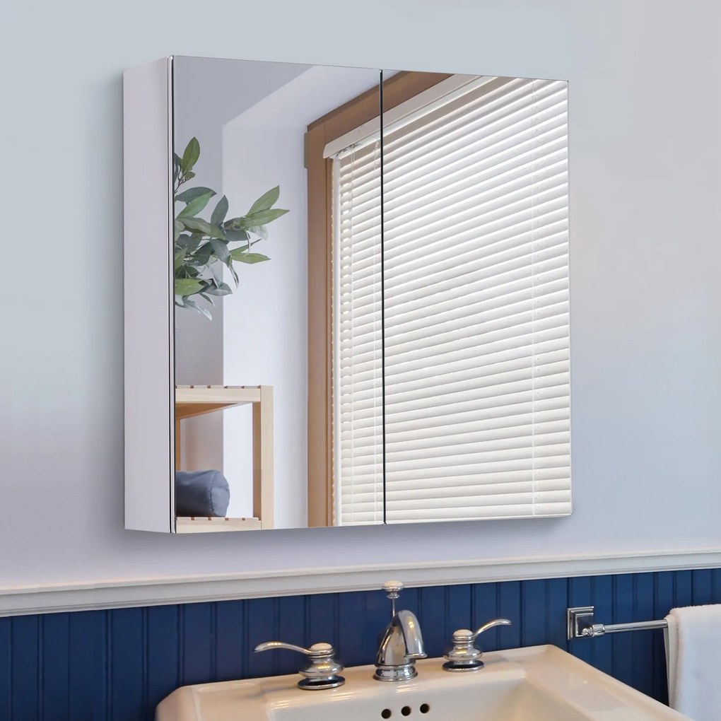 HOMCOM Rozsdamentes Acél Tükrös Szekrény Tárolópolccal Fürdőszoba WC-hez dim. 60L x 12W x 55H cm | Aosom