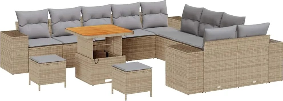 vidaXL Kerti Kanapé Szett 13 pcs Beige és Világosszürke polirattan