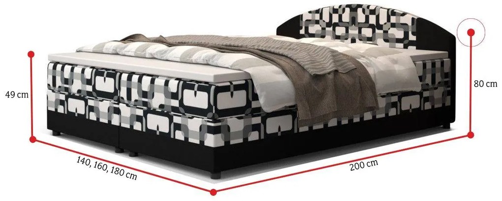 ORAN kárpitozott boxspring ágy, 140x200, damir 3/rainbow 15