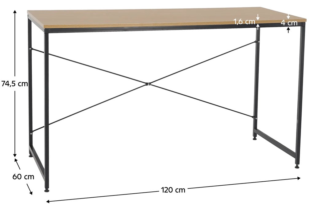 Íróasztal tölgy/fekete, 120x60 cm, MELLORA
