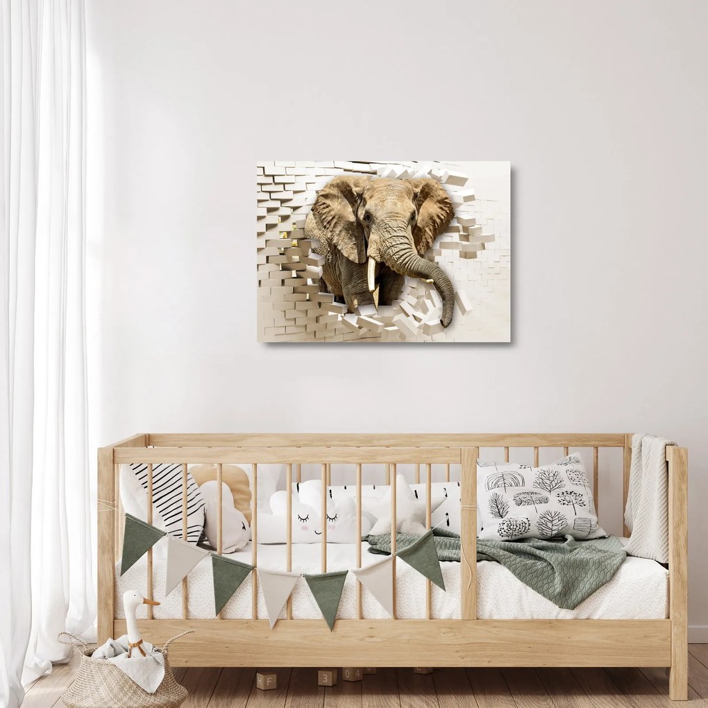 Kép - Egy elefánt áttör a falon (üvegen) (70x50 cm)