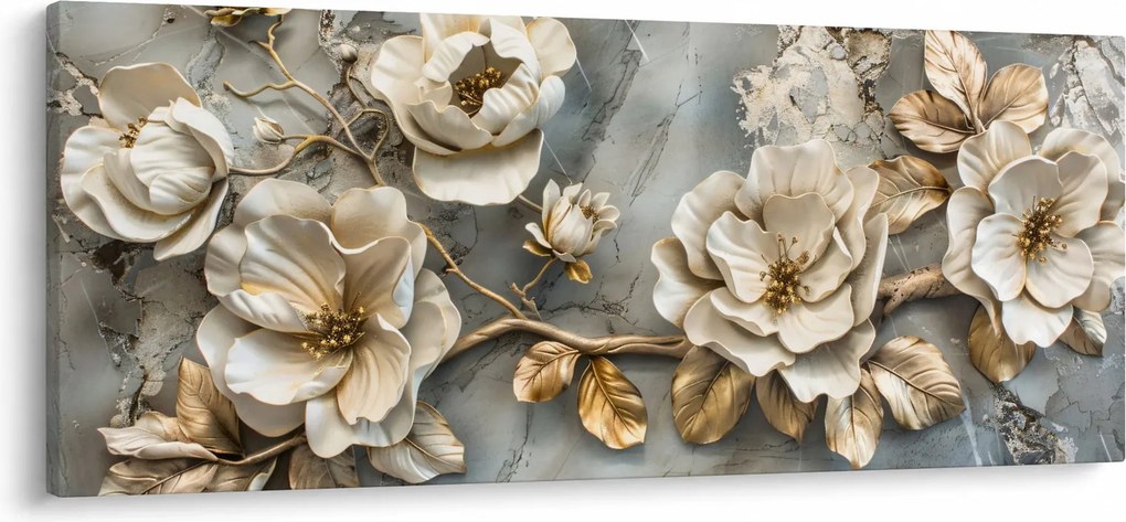 Kép - Márvány háttér virágokkal (120x50 cm)