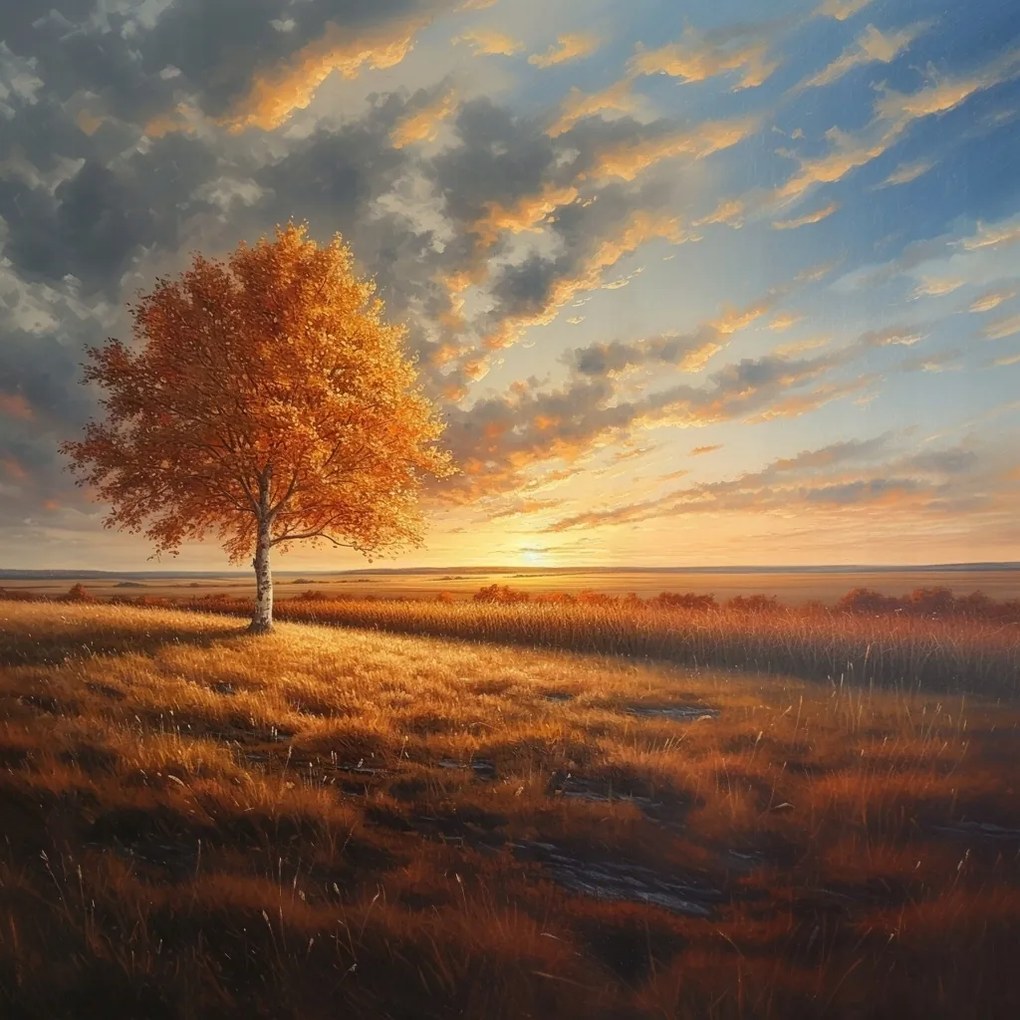 Canvas Vászonkép Tájkép Nyírfa Ősz Napnyugta 80x80