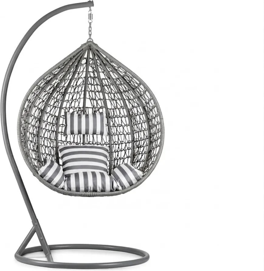 Szürke KOKON függőszék állvánnyal, fehér-szürke párna