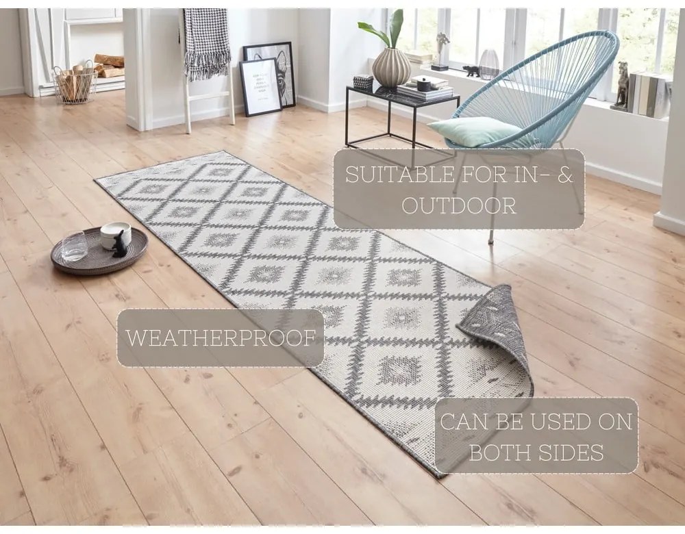 Malibu szürke-krémszínű kültéri szőnyeg, 80 x 350 cm - NORTHRUGS