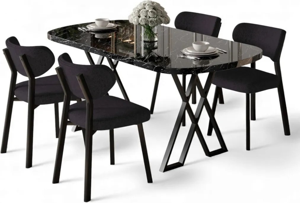 Axton étkezőgarnitúra, fekete márvány-antracit, 168 cm – TR240CHR2705