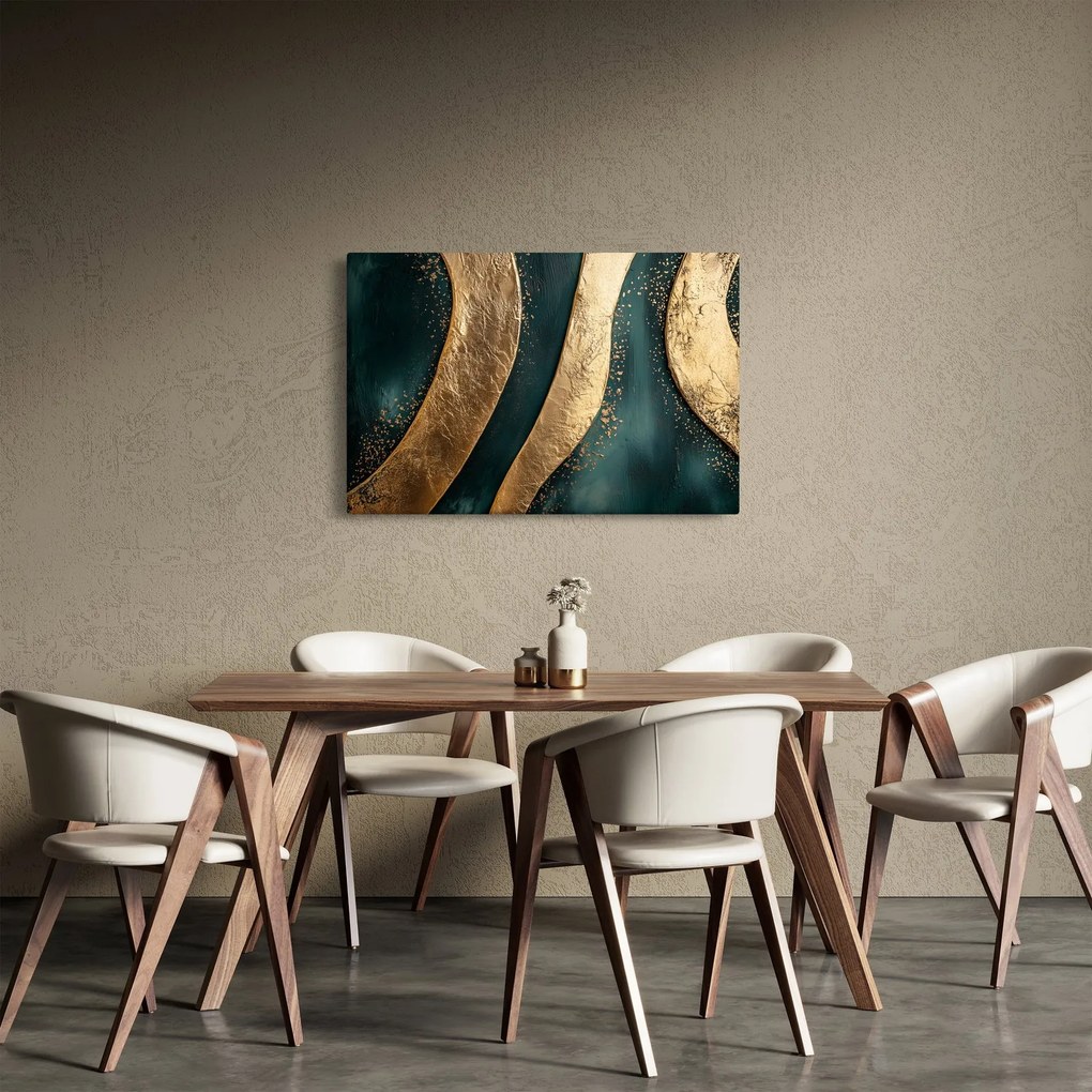 Kép - Zöld absztrakció arannyal I. (90x60 cm)