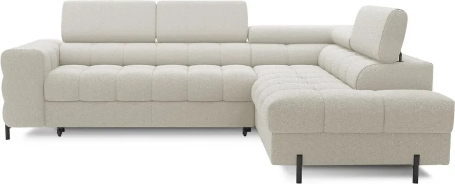 Krémszínű buklé kinyitható-tárolóhelyes sarokkanapé (jobb oldali-L alakú) Ferucce – ELTAP