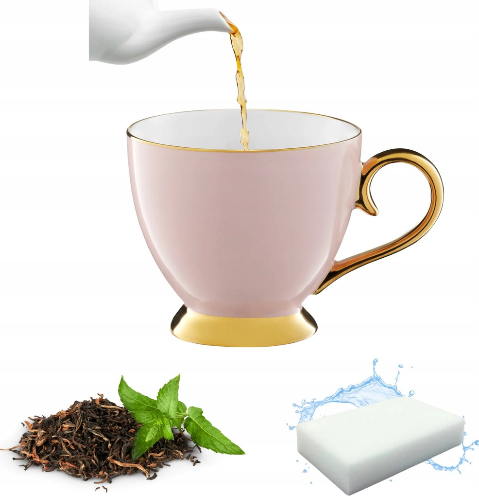 Bögre Nagy Kávé Tea Porcelán Pohár 400ML Arany Elegáns Vonal